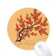 Dıythinker Yuvarlak Tablo Japon Kültürü Kırmızı Çiçek Kaymaz Kauçuk Fare Altlığı