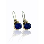 Doğal Safir Taş Oval Kesim Otantik El Üretim 925 Gümüş Küpe
