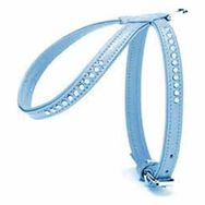 Doggie 1,2x21 30 cm Mavi Flotter Swarovski Taşlı Deri Köpek Göğüs Tasması