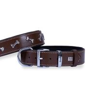 Doggie Comfort 4x57-65 cm Kahverengi L Deri Kemik Süslü Köpek Boyun Tasması