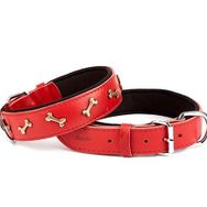 Doggie Comfort Kırmızı 3.5x52-60 cm Large Deri Kemik Süslü Köpek Boyun Tasması