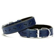 Doggie Comfort Mavi 3x42-50 cm Medium Deri Kemik Desenli Köpek Boyun Tasması