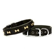 Doggie Konforlu Dokumadan El Yapımı Kemik Süslü Siyah 2.5x37-45 cm Köpek Boyun Tasması
