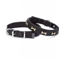 Doggie Konforlu Dokumadan El Yapımı Kemik Süslü Siyah 2x30-35 cm Köpek Boyun Tasması