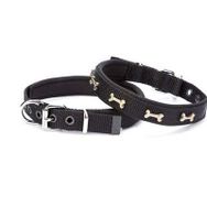 Doggie Konforlu Dokumadan El Yapımı Kemik Süslü Siyah 2x35-40 cm Köpek Boyun Tasması