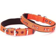 Doggie Konforlu Dokumadan El Yapımı Kemik Süslü Turuncu 2x35-40 cm Köpek Boyun Tasması