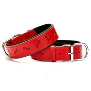 Doggie Konforlu El Yapımı Kemik Desenli Kırmızı 4x57-65 cm Köpek Boyun Tasması