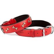 Doggie Konforlu El Yapımı Kemik Süslü Kırmızı 4x52-60 cm Köpek Boyun Tasması