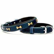 Doggie Konforlu El Yapımı Kemik Süslü Lacivert 2.5x37-45 cm Köpek Boyun Tasması