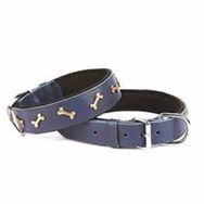 Doggie Konforlu El Yapımı Kemik Süslü Lacivert 4x52-60 cm Köpek Boyun Tasması