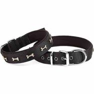 Doggie Konforlu El Yapımı Kemik Süslü Siyah 2.5x37-45 cm Köpek Boyun Tasması