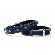 Doggie Mavi 2x35 40 cm Comfort Deri Nazar Boncuklu Köpek Medium Boyun Tasması