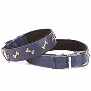 Doggie Medium Mavi 3.5x47 55 cm Comfort Deri Kemik Süslü Köpek Boyun Tasması