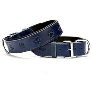 Doggie Medium Mavi 4X52-60 cm Comfort Deri Pati Desenli Köpek Boyun Tasması