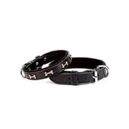Doggie SBT-2062 S Siyah Yumuşak Dokulu Ve Kemik Metal Süslü Deri Boyun Tasması