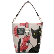 Dogo Black Cats Bring Luck Tasarım Kadın Vegan Deri Çok Renkli El Çantası