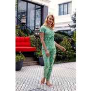 Doreanse 4051 Yeşil Pamuklu Etek Robalı Patlı Kısa Kol Bluz Örme Kadın Pijama Takımı