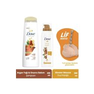 Dove Argan Yağı 400 ml Saç Bakım Şampuanı + 200 ml Argan Yağı Köpük Duş Jeli + Duş Lifi