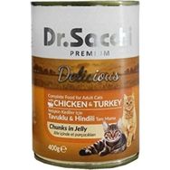 Dr. Sacchi Jöle Et Parçalı Tavuk ve Hindi Etli 400 gr Kedi Konservesi
