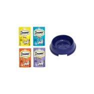 Dreamies 4x60 gr Peynirli + Somonlu + Ördek Etli + Tavuk Etli Kedi Ödülü + 15 cm Mama Kabı