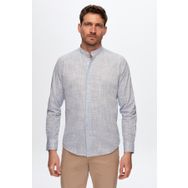 D's Damat 0HC02ORT03091 Slim Fit Mavi Keten Görünümlü Hakim Yaka Gömlek