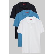 D's Damat 6HC14ORTBN510 Regular Fit Lacivert Turkuaz Beyaz Pike Dokulu %100 Pamuk Polo Yaka T-shirt