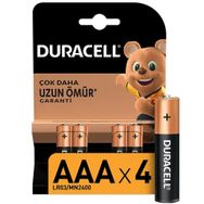 Duracell Alkalin (AAA) 4`lü Paket İnce Kalem Pil