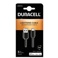 Duracell USB5012A 1 mt USB-A to Lightning Mfi Siyah Şarj Kablosu