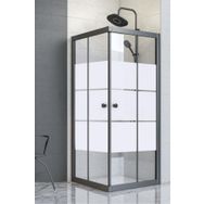 Durul Kare Siyah Kumlama Box Desen Cam 100x100 cm Duşakabin