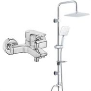E.C.A Niobe Banyo Bataryası + T-May Banyo Çamlıca Kare Tepe Krom Paslanmaz Duş Seti