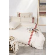 Ecocotton Charla Ekru/Kırmızı Çift Kişilik %100 Organik Pamuk Nevresim Takımı