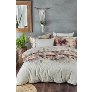 Ecocotton Demre Keten Dijital Bej 220x240 cm Battal Boy Nevresim Takımı