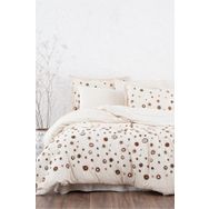 Ecocotton Lal Çift Kişilik %100 Pamuk Keten Panç Nakışlı Bej 200x220 cm Nevresim Takımı
