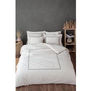Ecocotton Lavin Çift Kişilik %100 Organik Pamuk Saten Nakışlı Bej-Yeşil 200x220 cm Nevresim Takımı