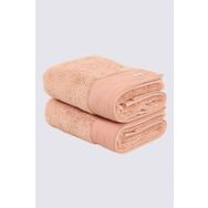 Ecocotton Pure Cotton Organik Pamuk Bez Bordürlü Nakışlı Kahve 50x90 cm 2'li El Yüz Havlusu Seti
