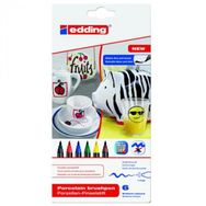 Edding 4200 Siyah Kırmızı Mavi Yeşil Sarı Kahverengi 1-4 mm Fırça Uçlu 6 Adet Porselen Kalemi