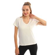 EDELLE Regular Fit Ekru V Yaka Kadın T-shirt
