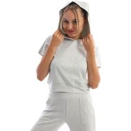 EDELLE Regular Fit Gri Melanj Kısa Kollu Kapüşonlu Kadın Eşofman Takımı