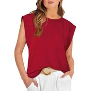 EIRUKON Tank Top Şarap Kırmızısı Yuvarlak Yaka Kolsuz Kadın T-shirt