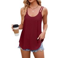 EIRUKON Tank Top Spagetti Şarap Kırmızısı Kolsuz Yuvarlak Yaka Askılı Kadın Gömlek