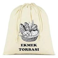 Ekmek Torbası, Pamuk Bez Torba, 40x40 cm, Baskılı Ekmek Desenli, Krem Rengi
