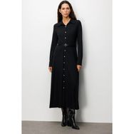 Ekol 4029 Siyah Kadın Beli Kemerli Maxi Elbise