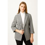 Ekol 6055529 Yünlü Kazayağı Desenli Blazer Siyah Kadın Ceket