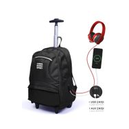 Elatae Siyah 23251 Unisex Çok Gözlü Çekcekli Dört Bölmeli Usb'li Tekerlekli Okul Çantası