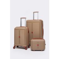 Elatae V303 Vizon-Camel Premium Poliropilen Büyük-Kabin-Makyaj 3'lü Kırılmaz Valiz Seti