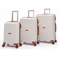 Elatae V305 Premium Bej-Camel 3'lü Polipropilen Kırılmaz Valiz Seti
