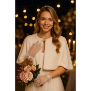 Elegance Scarf Uzun Broş Kürk Etol Gelin Bolero Kırık Beyaz