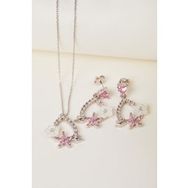 Elika Silver 925 Ayar Gümüş Pempe Kamelya Çiçeği Kolye ve Küpe Set
