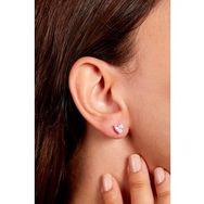 Elika Silver Kadın 925 Ayar Gümüş Zirkon Taşlı Kalp Pembe Küpe