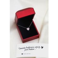 Elika Silver Kadın Işıklı Kutuda Pırlanta Montürlü Kalp Model 925 Ayar Gümüş Pembe Kolye
